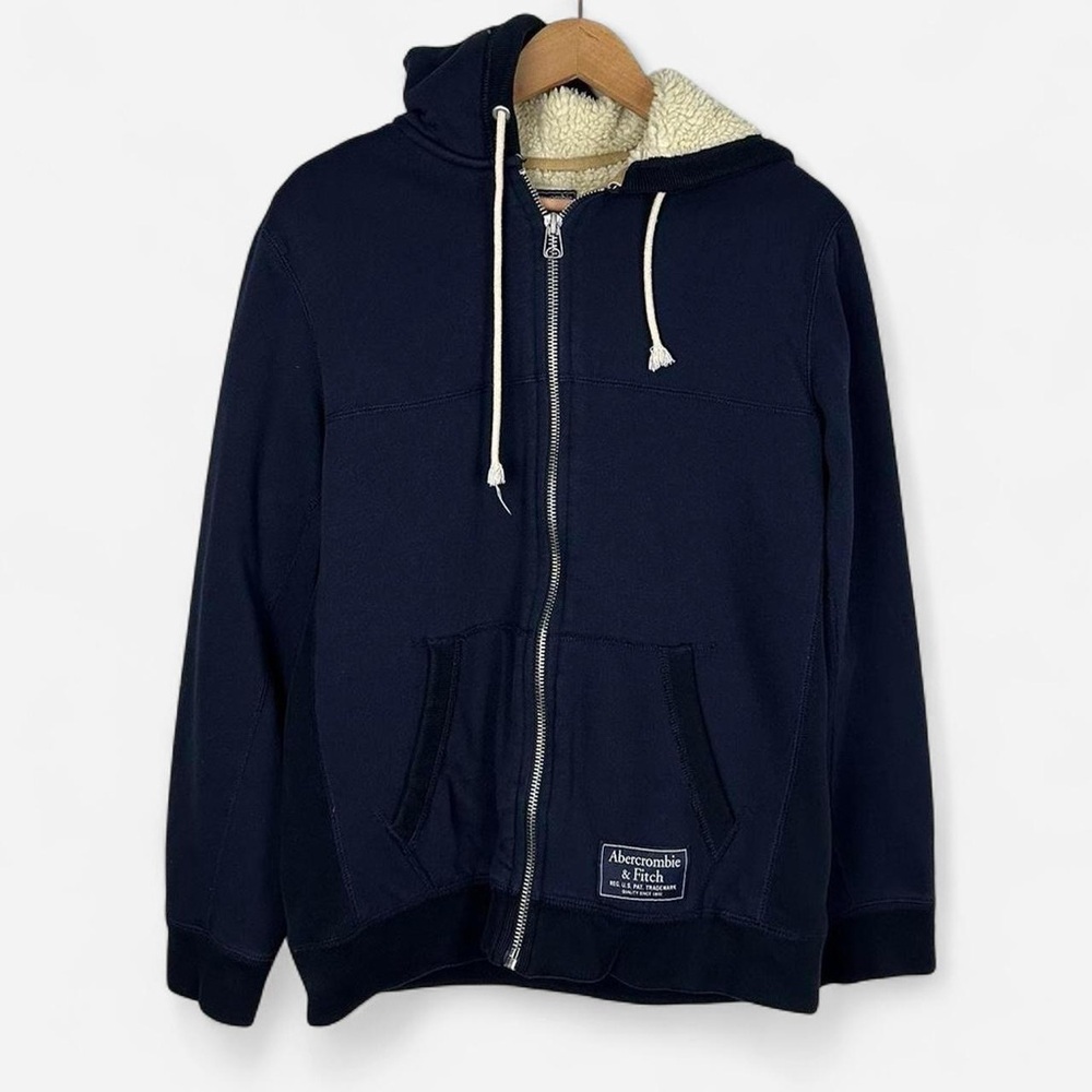 Abercrombie & Fitch Navy blue full zip Sherpa lined heavy hoodie